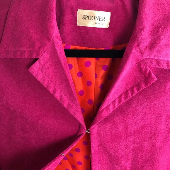 VINTAGE 90s Spooner Hot Pink Suede Long Coat | XS - Picture 4 of 6